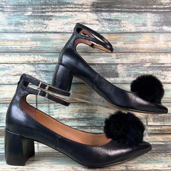 Linea Paolo Pumps Womens Nadine Size 7.5M Black Leather Dress Shoe Block Heel - Picture 1 of 11